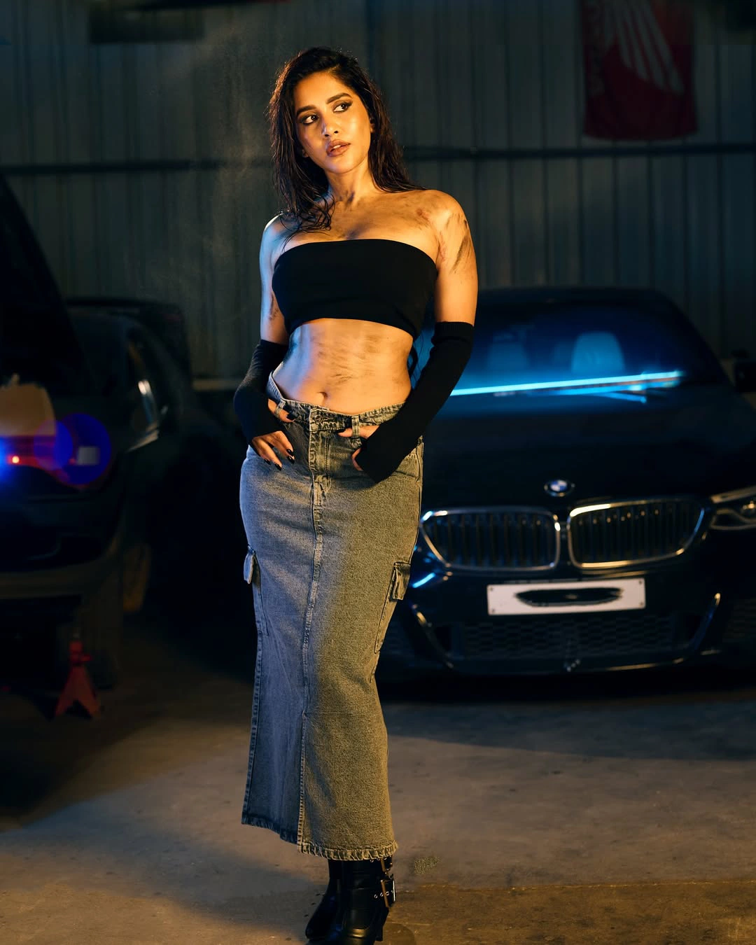 Nabha Natesh Looks like a Beauty Mechanic in Car Shed