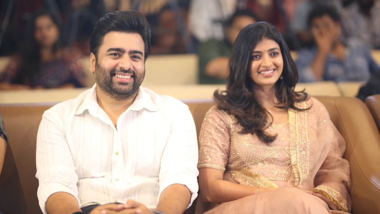 Nara Rohith with Fiancee Siri Lella at Sundarakanda Pre Release Event