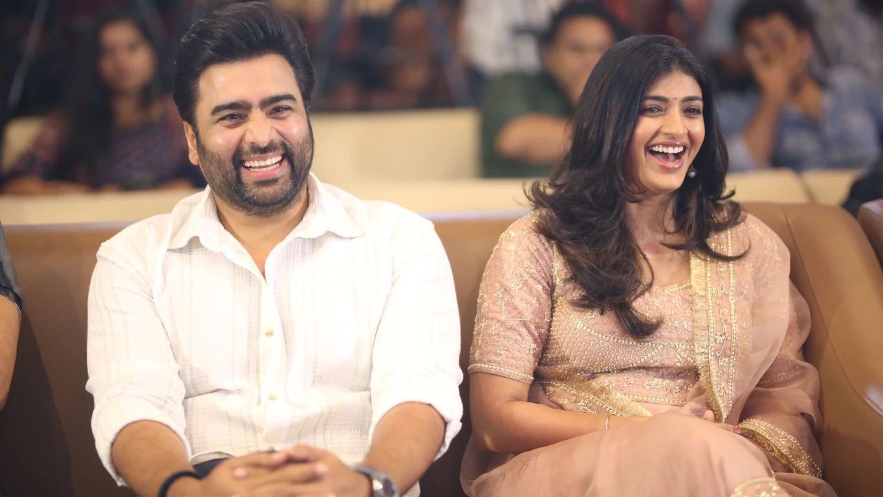 Nara Rohith with Fiancee Siri Lella at Sundarakanda Pre Release Event