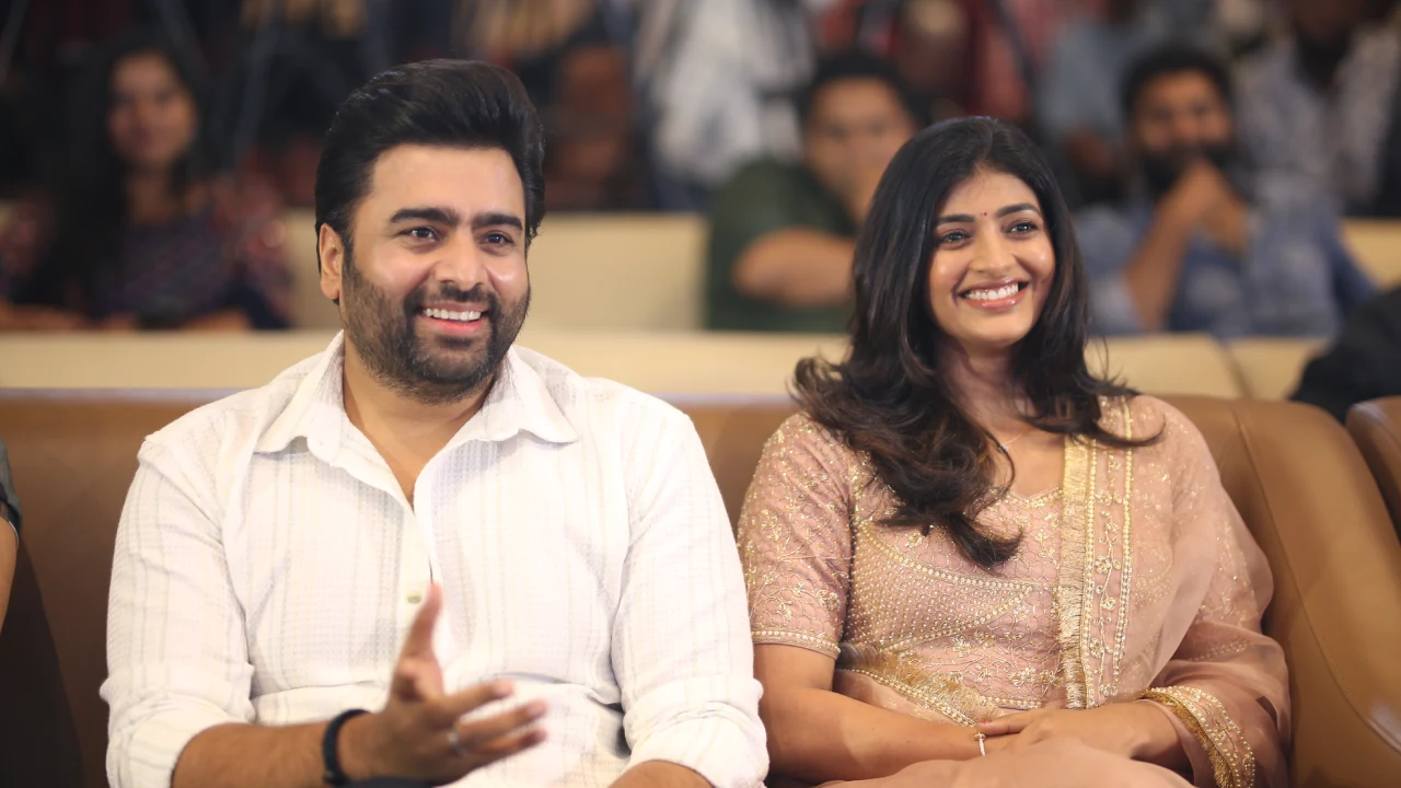 Nara Rohith with Fiancee Siri Lella at Sundarakanda Pre Release Event