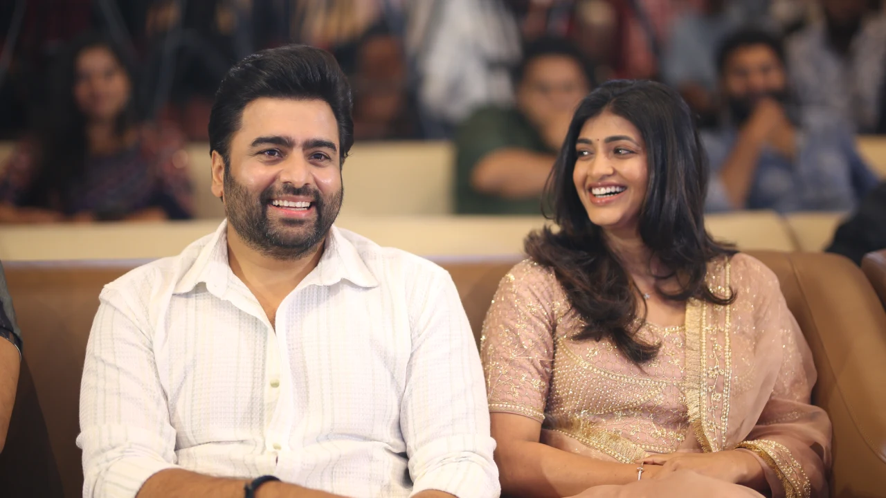 Nara Rohith with Fiancee Siri Lella at Sundarakanda Pre Release Event