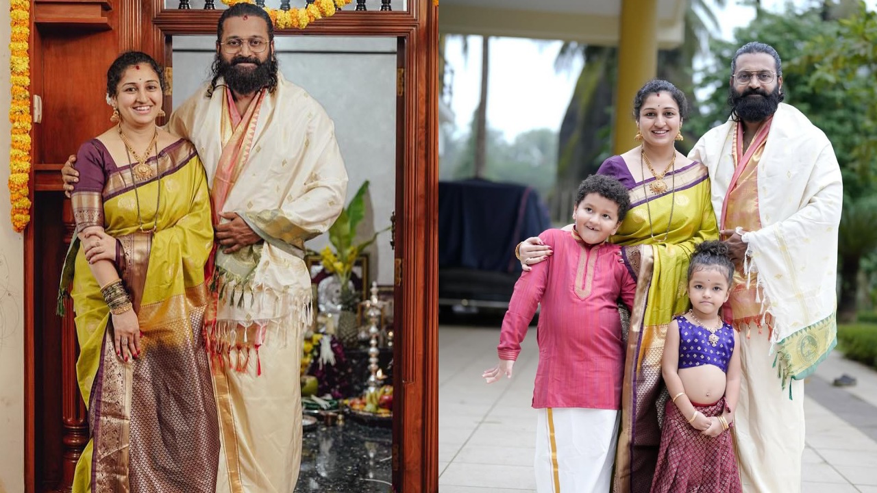 Rishab Shetty : వరలక్ష్మి వ్రతం స్పెషల్.. భార్యతో కలిసి పూజలు చేసిన కాంతార హీరో.. ఫ్యామిలీ ఫొటోలు..