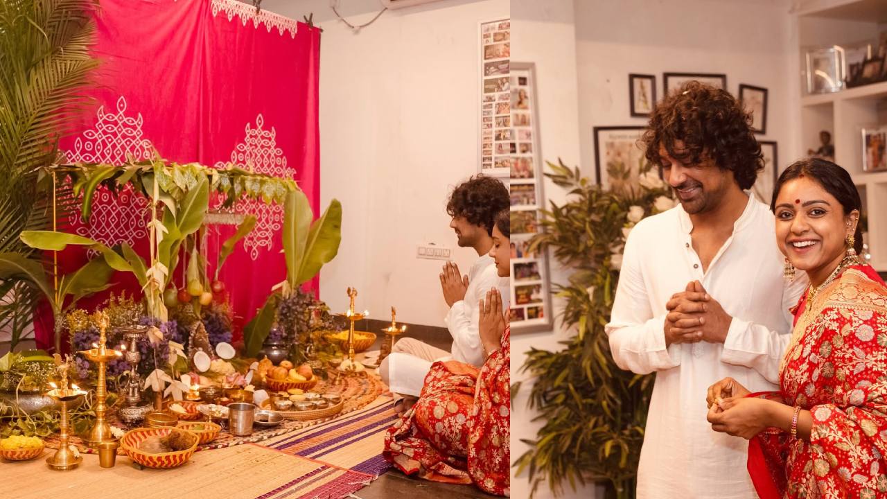 Varun Sandesh : భార్యతో కలిసి హీరో వరుణ్ సందేశ్ వినాయక చవితి సెలబ్రేషన్స్.. ఫొటోలు..