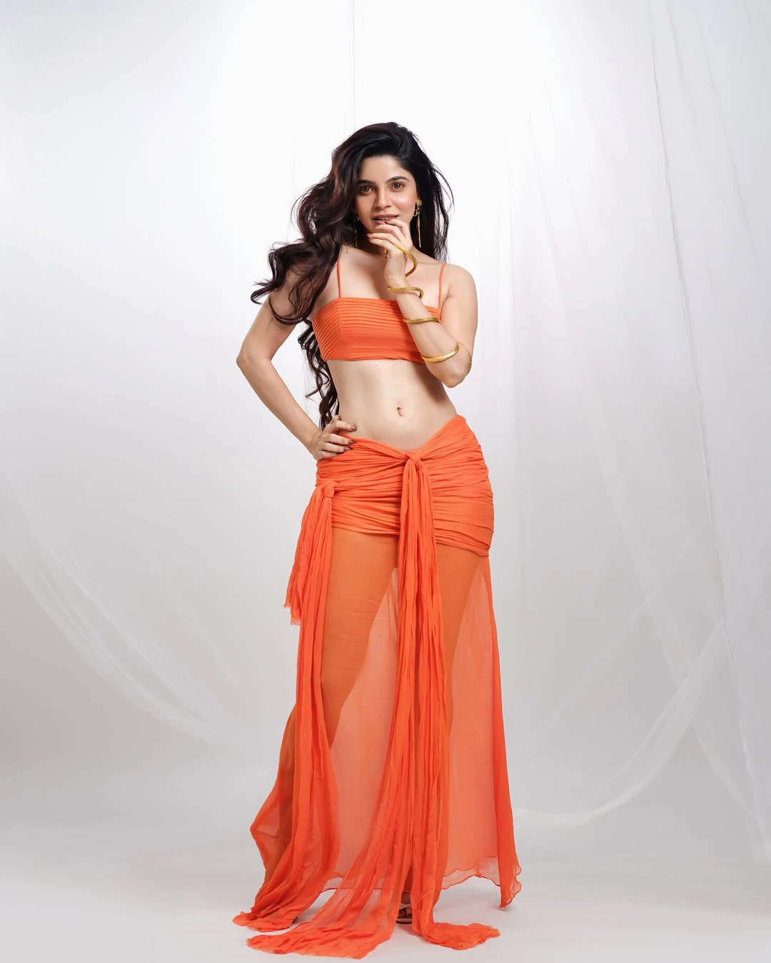 Divyabharathi Stunning Looks in Modern Orange Dress