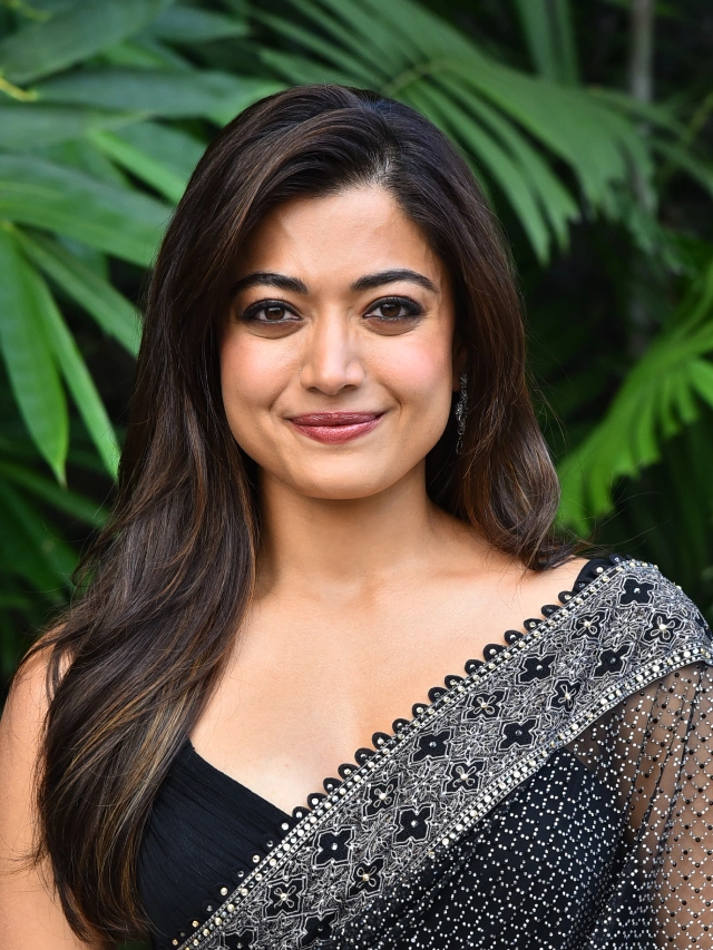 Rashmika Mandanna Shines in Black Saree at Thamma Telugu Trailer Launch Event