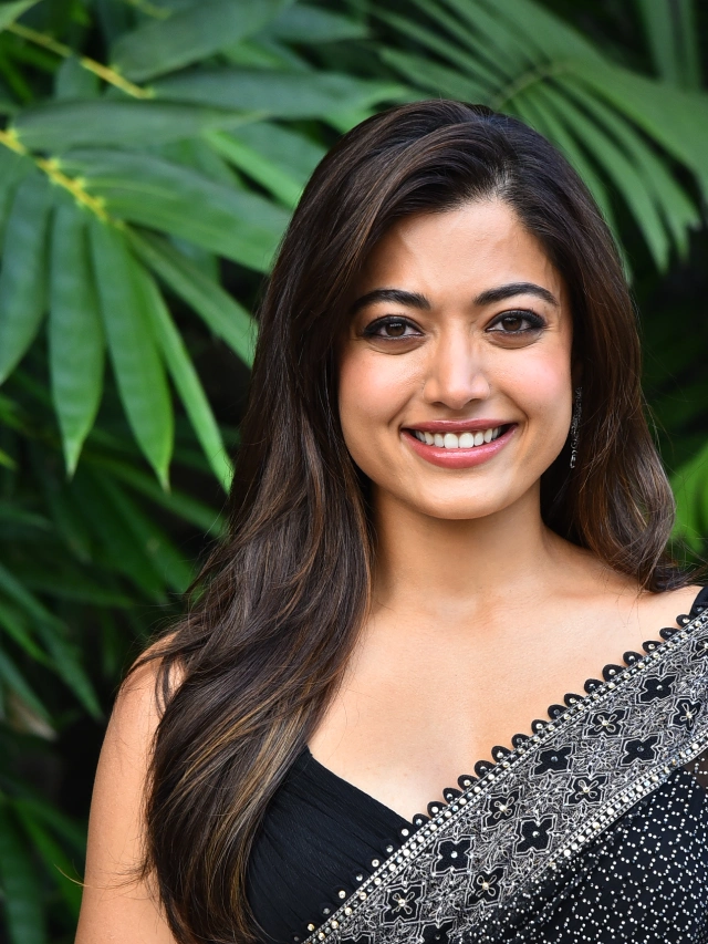 Rashmika Mandanna Shines in Black Saree at Thamma Telugu Trailer Launch Event