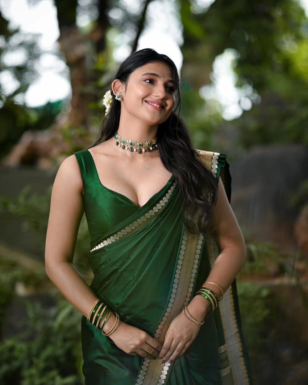 Ritika Nayak Cute Photos in Green Saree
