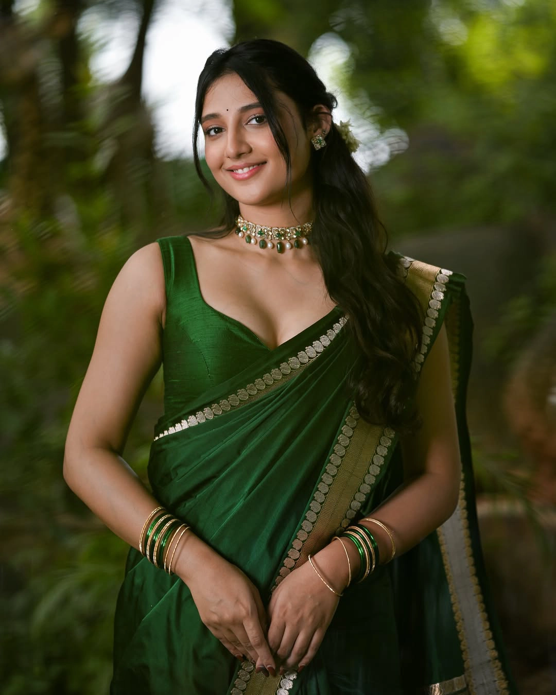 Ritika Nayak Cute Photos in Green Saree