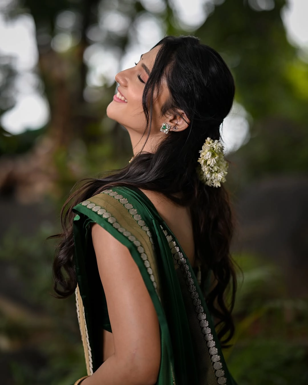Ritika Nayak Cute Photos in Green Saree