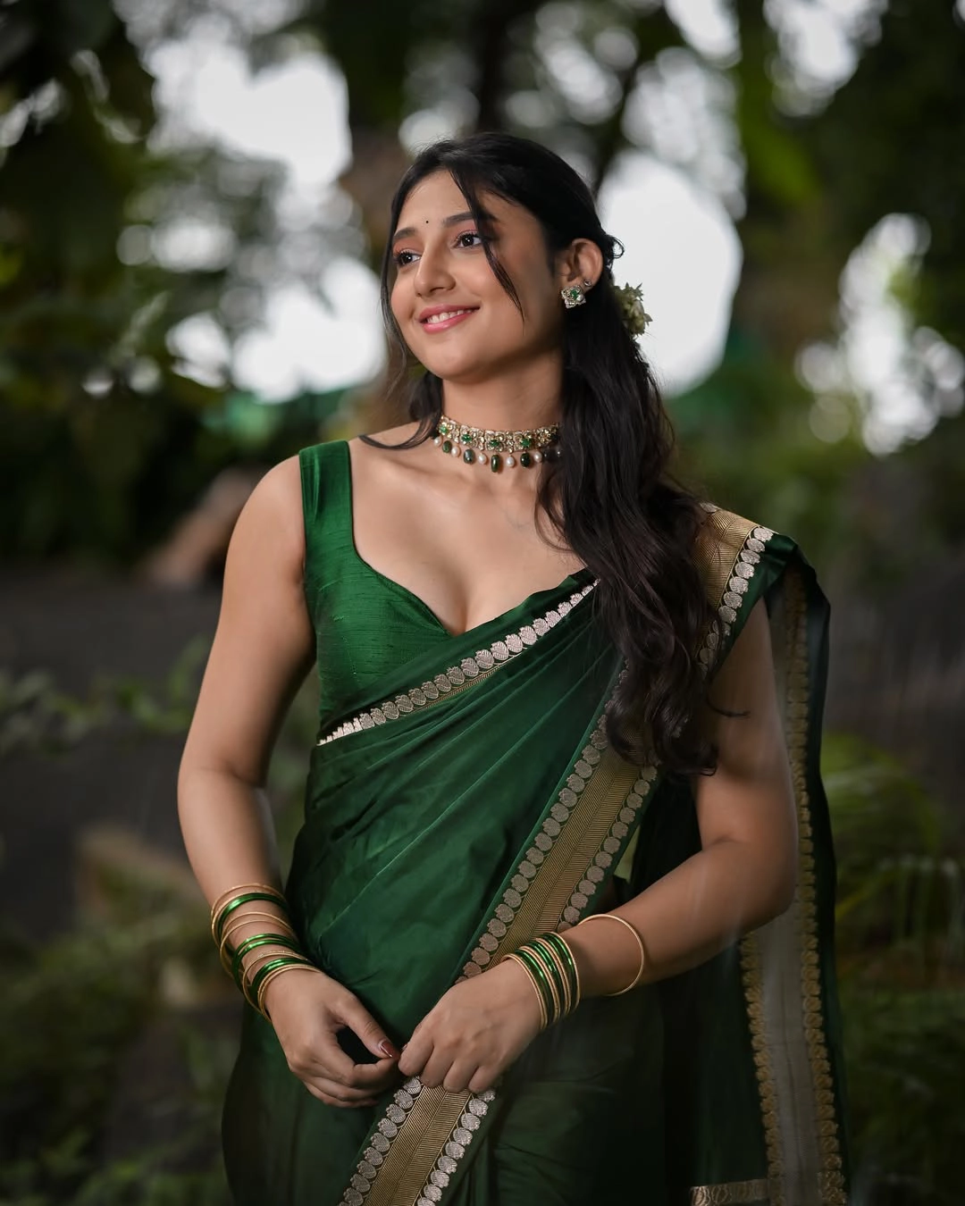 Ritika Nayak Cute Photos in Green Saree