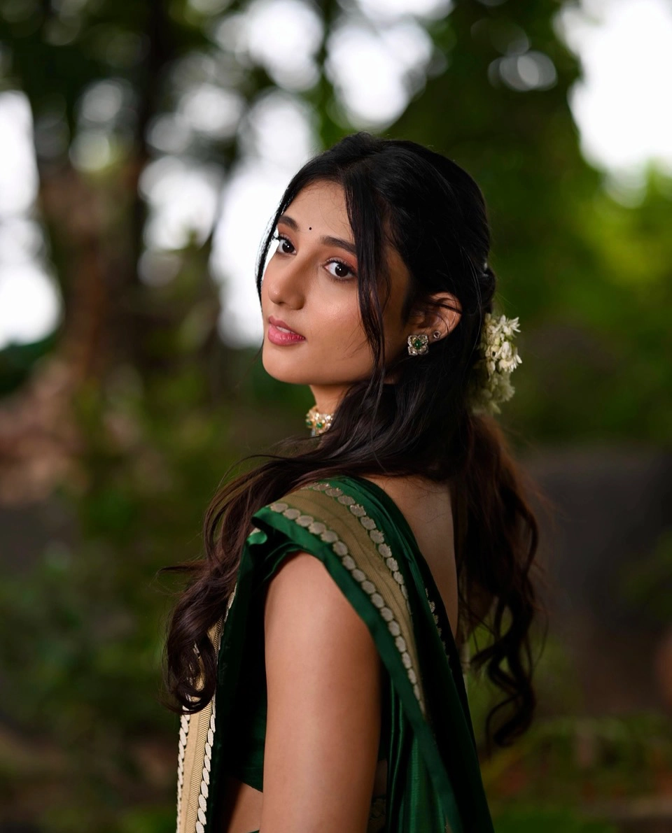 Ritika Nayak Cute Photos in Green Saree
