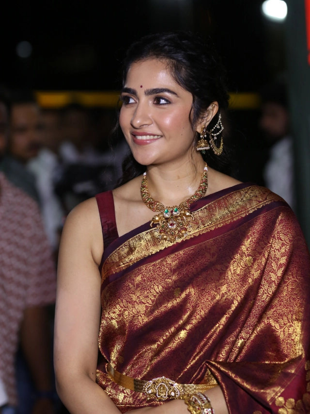 Rukmini Vasanth Cute Saree Photos from Kantara Chapter 1 Pre Release Event