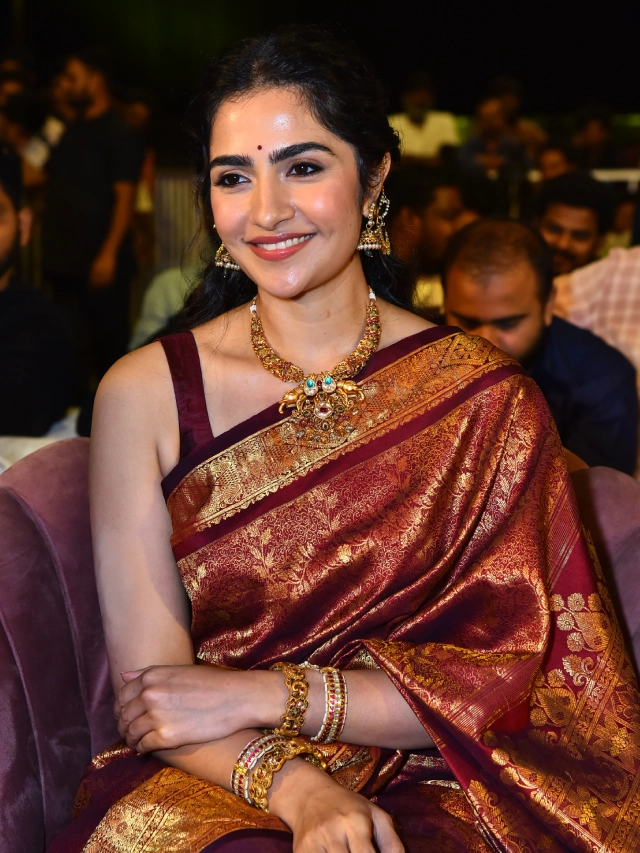 Rukmini Vasanth Cute Saree Photos from Kantara Chapter 1 Pre Release Event