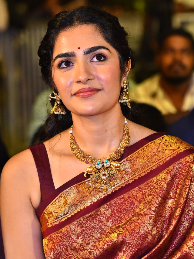 Rukmini Vasanth Cute Saree Photos from Kantara Chapter 1 Pre Release Event