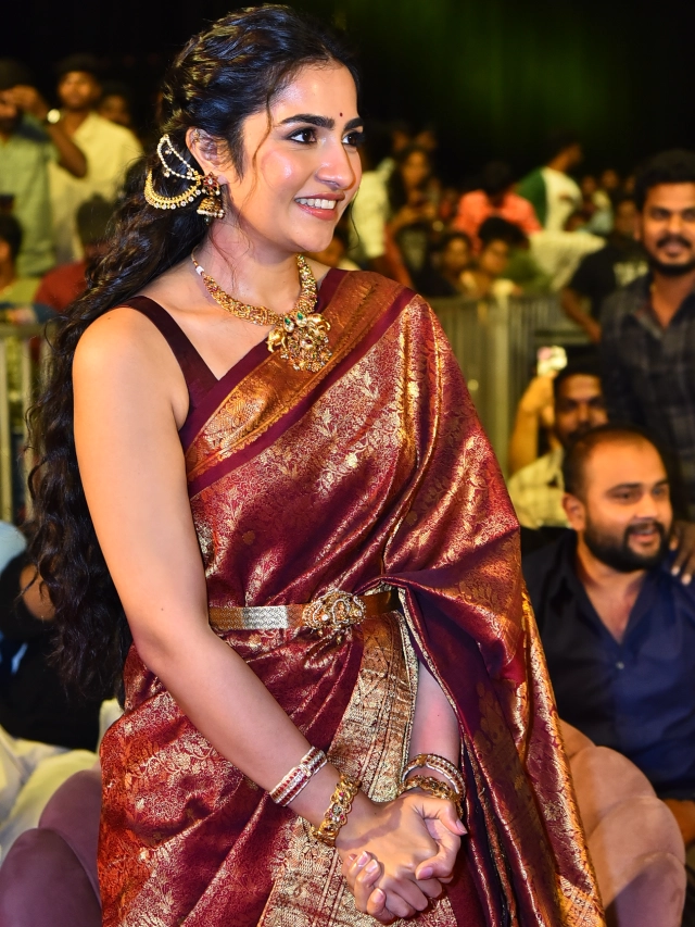 Rukmini Vasanth Cute Saree Photos from Kantara Chapter 1 Pre Release Event
