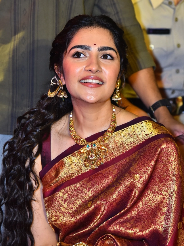 Rukmini Vasanth Cute Saree Photos from Kantara Chapter 1 Pre Release Event