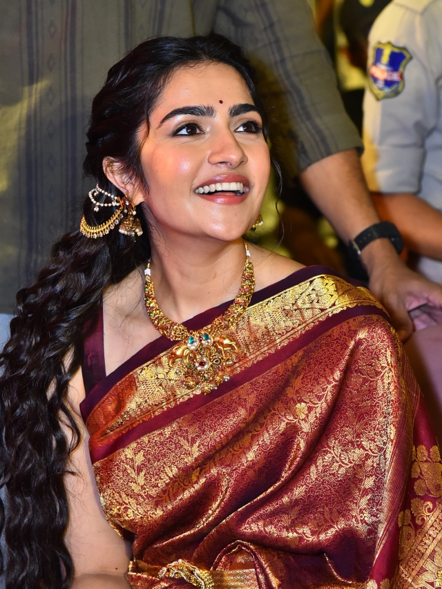 Rukmini Vasanth Cute Saree Photos from Kantara Chapter 1 Pre Release Event