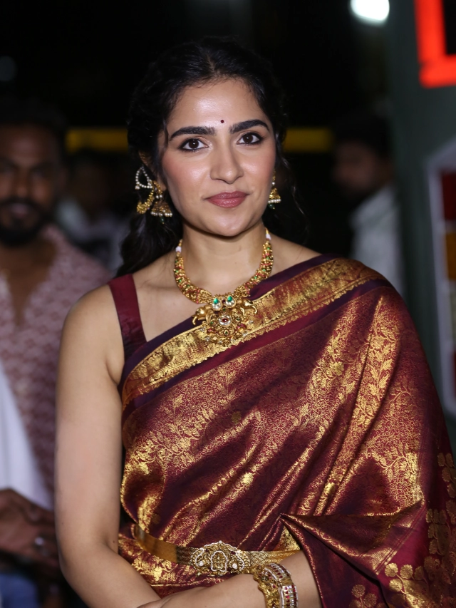 Rukmini Vasanth Cute Saree Photos from Kantara Chapter 1 Pre Release Event