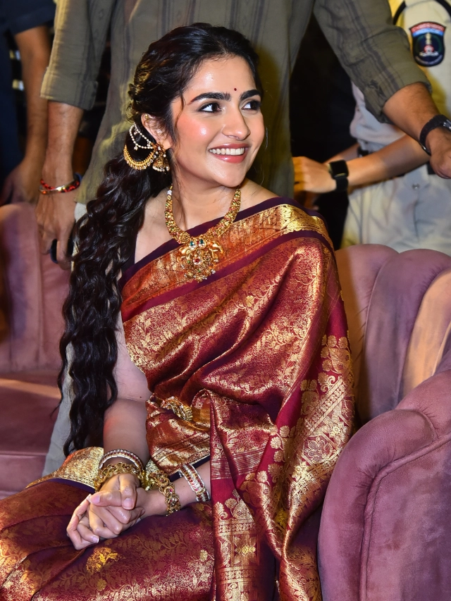 Rukmini Vasanth Cute Saree Photos from Kantara Chapter 1 Pre Release Event