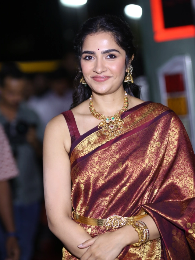 Rukmini Vasanth Cute Saree Photos from Kantara Chapter 1 Pre Release Event