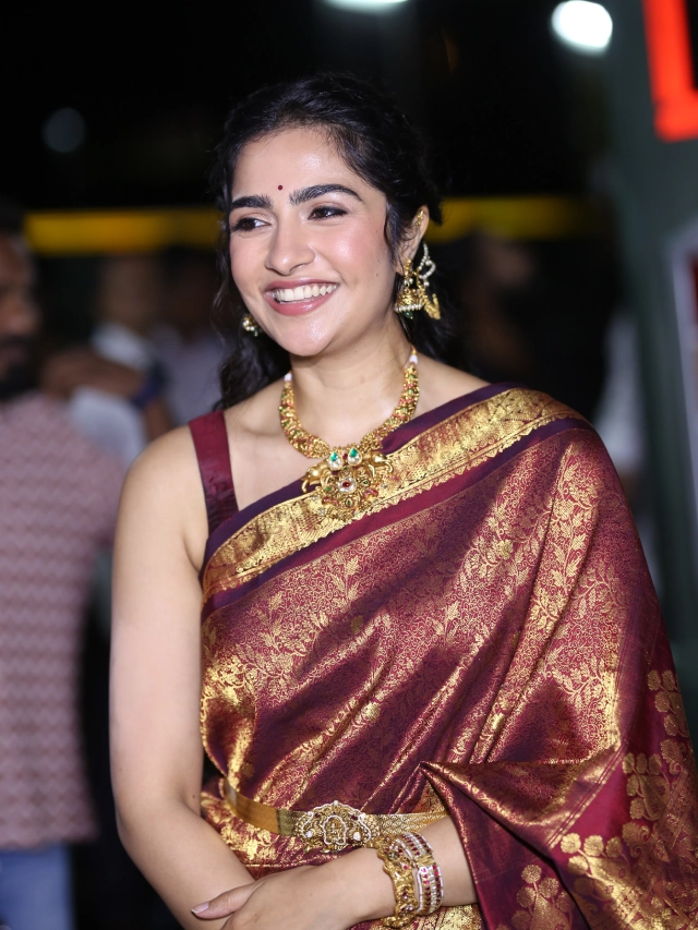 Rukmini Vasanth Cute Saree Photos from Kantara Chapter 1 Pre Release Event