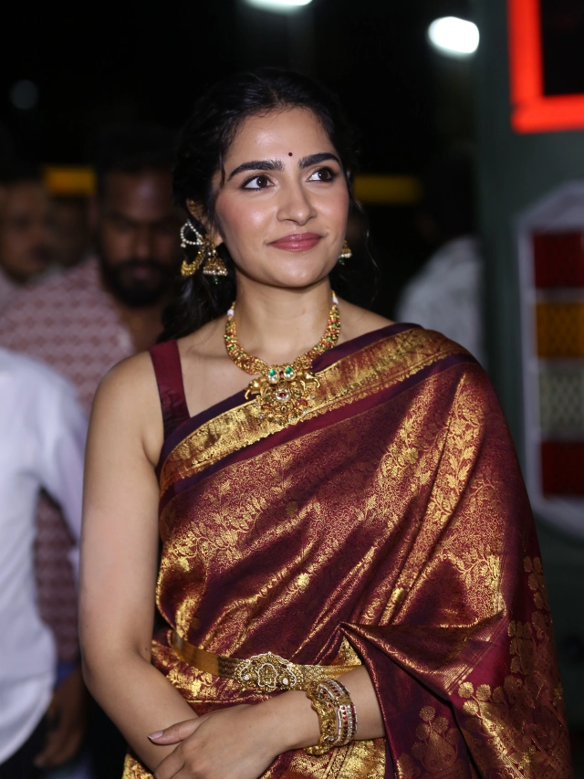 Rukmini Vasanth Cute Saree Photos from Kantara Chapter 1 Pre Release Event