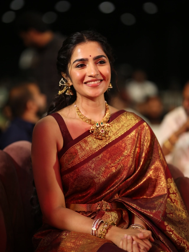 Rukmini Vasanth Cute Saree Photos from Kantara Chapter 1 Pre Release Event