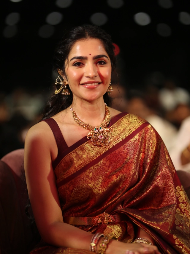 Rukmini Vasanth Cute Saree Photos from Kantara Chapter 1 Pre Release Event