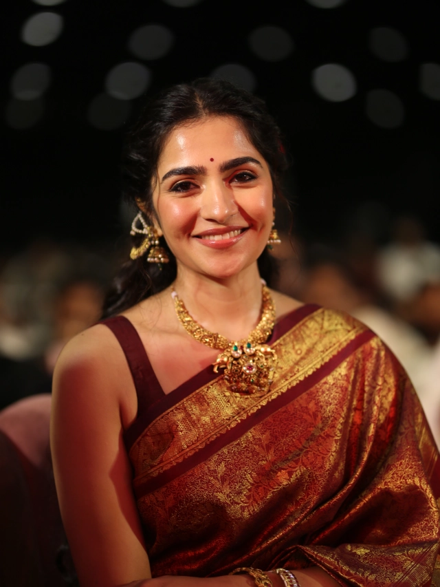 Rukmini Vasanth Cute Saree Photos from Kantara Chapter 1 Pre Release Event