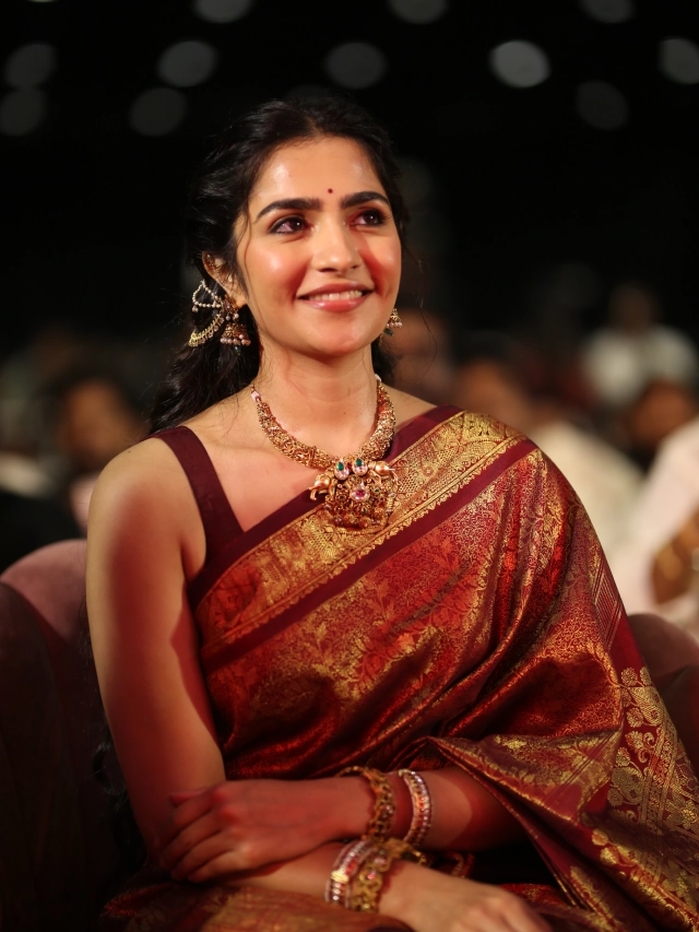 Rukmini Vasanth Cute Saree Photos from Kantara Chapter 1 Pre Release Event
