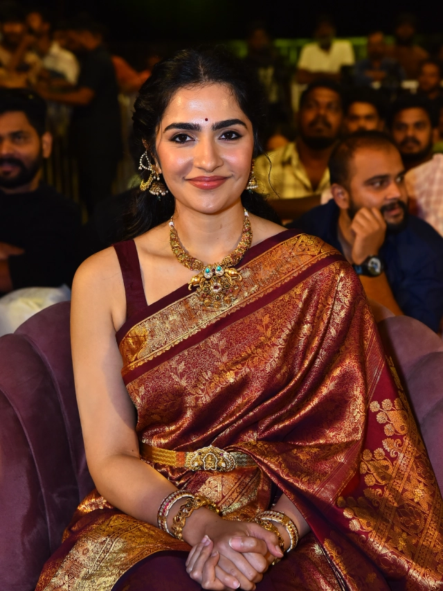 Rukmini Vasanth Cute Saree Photos from Kantara Chapter 1 Pre Release Event