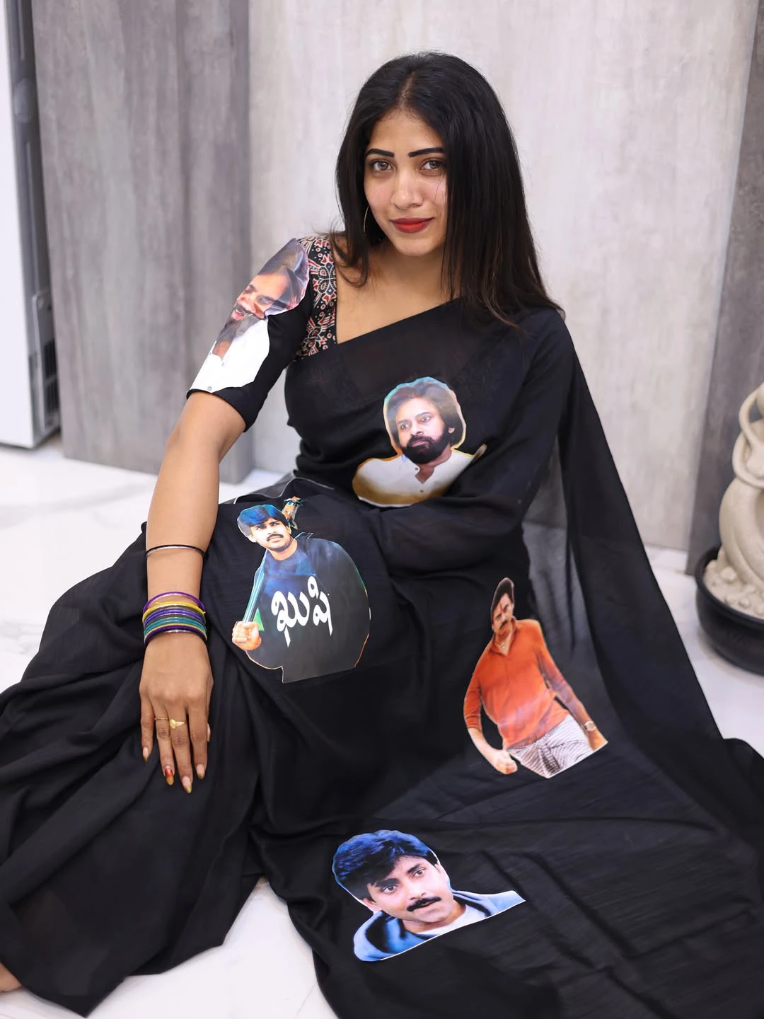 Sahar krishnan Wears Special Pawan Kalyan Photos Saree