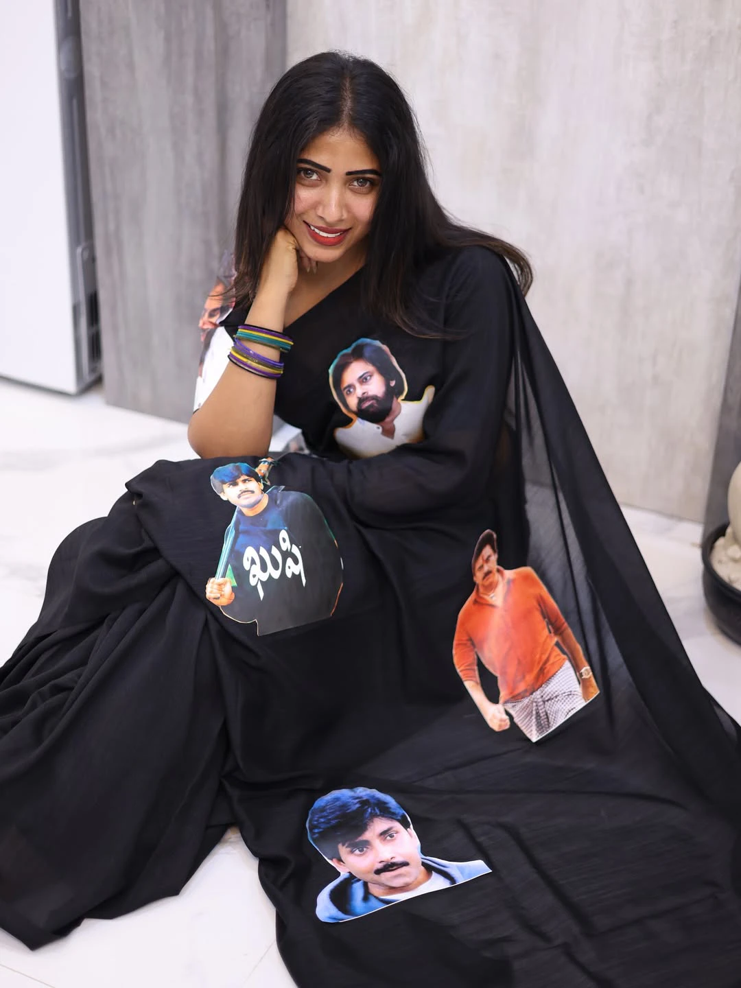 Sahar krishnan Wears Special Pawan Kalyan Photos Saree