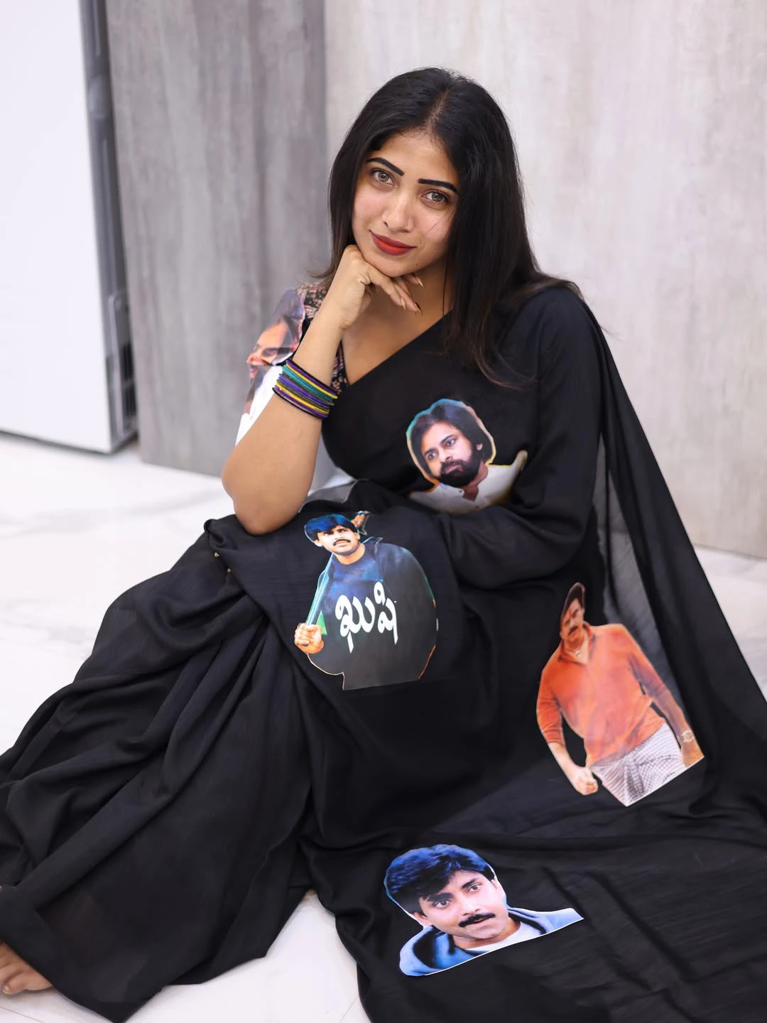 Sahar krishnan Wears Special Pawan Kalyan Photos Saree