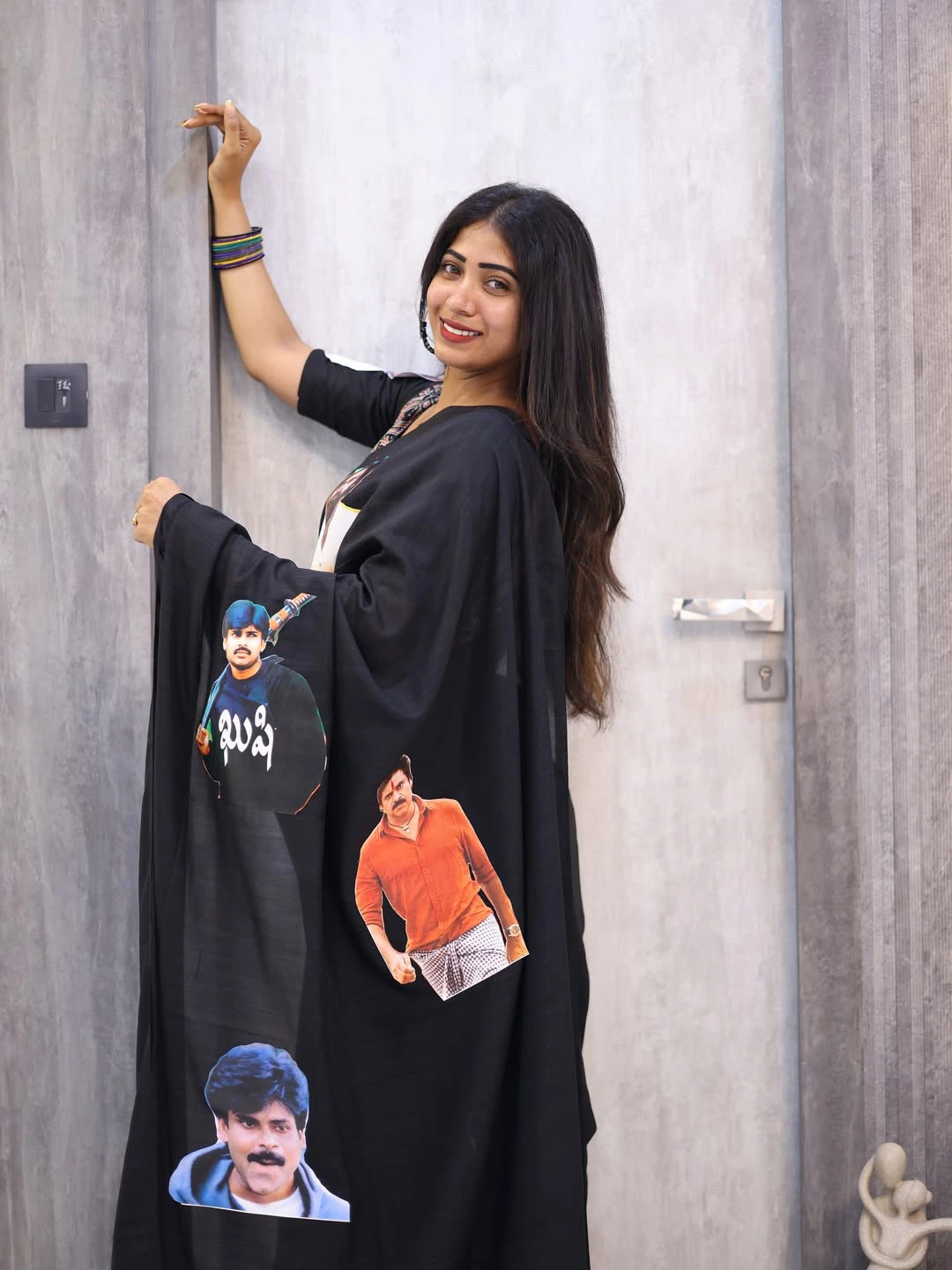 Sahar krishnan Wears Special Pawan Kalyan Photos Saree