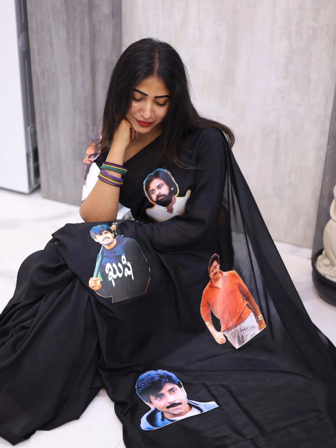 Sahar krishnan Wears Special Pawan Kalyan Photos Saree