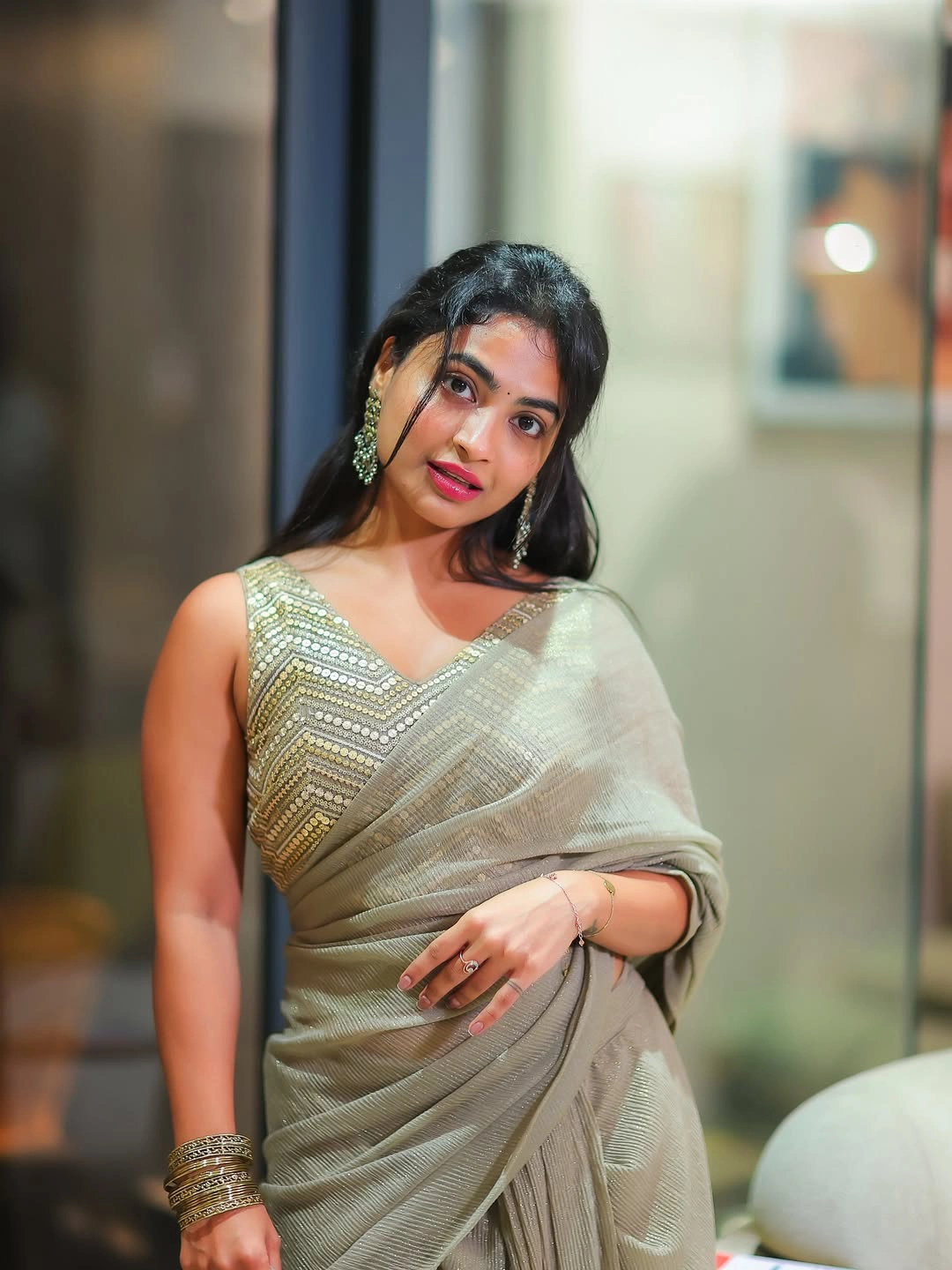 Alekhya Harika Shines in Saree on Dussehra Festival