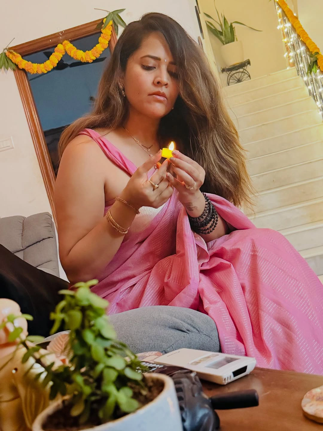 Anasuya Bharadwaj Diwali Celebrations with Family
