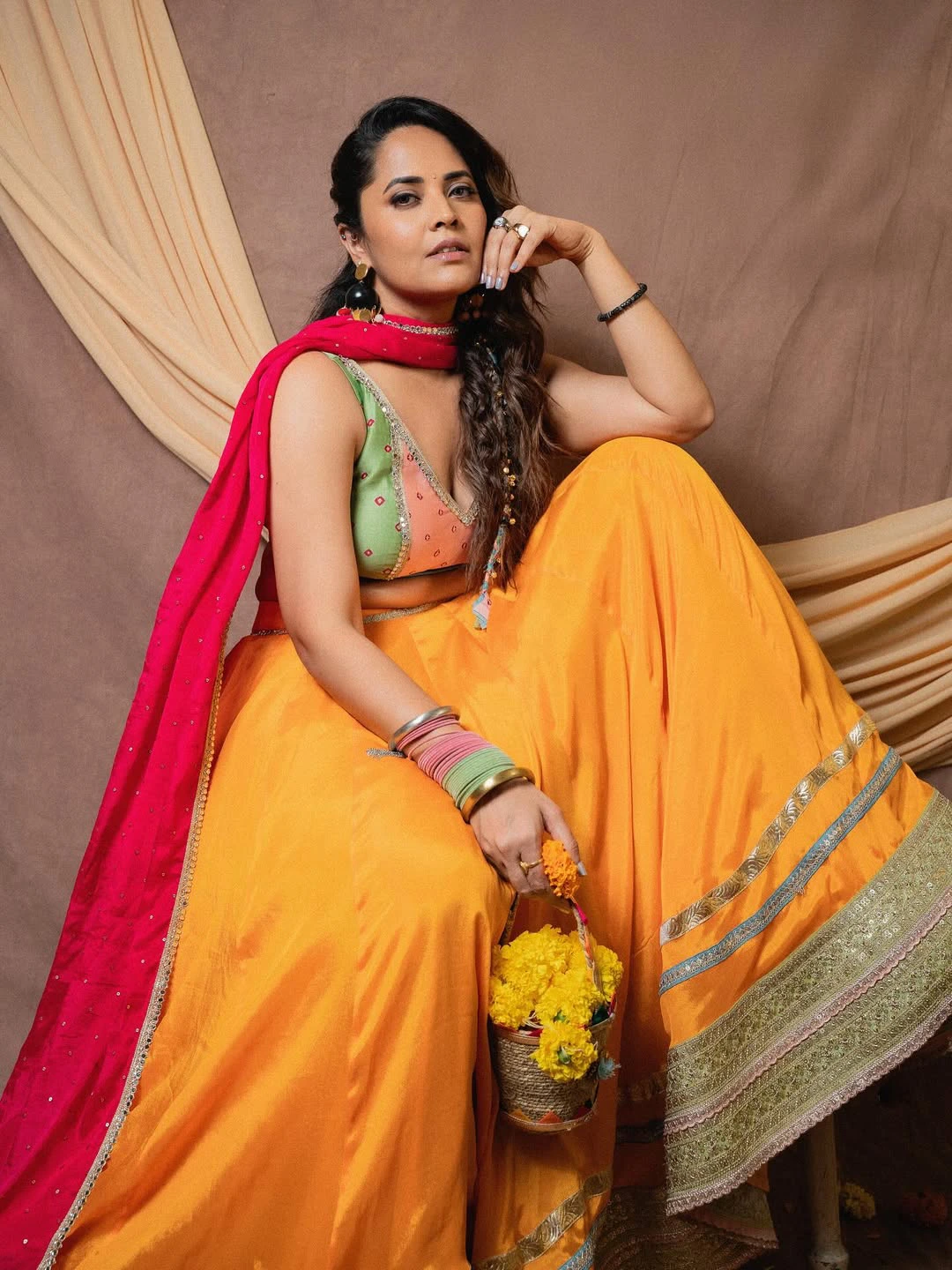 Anasuya Bharadwaj Cute Looks in Simple Lehenga Dress