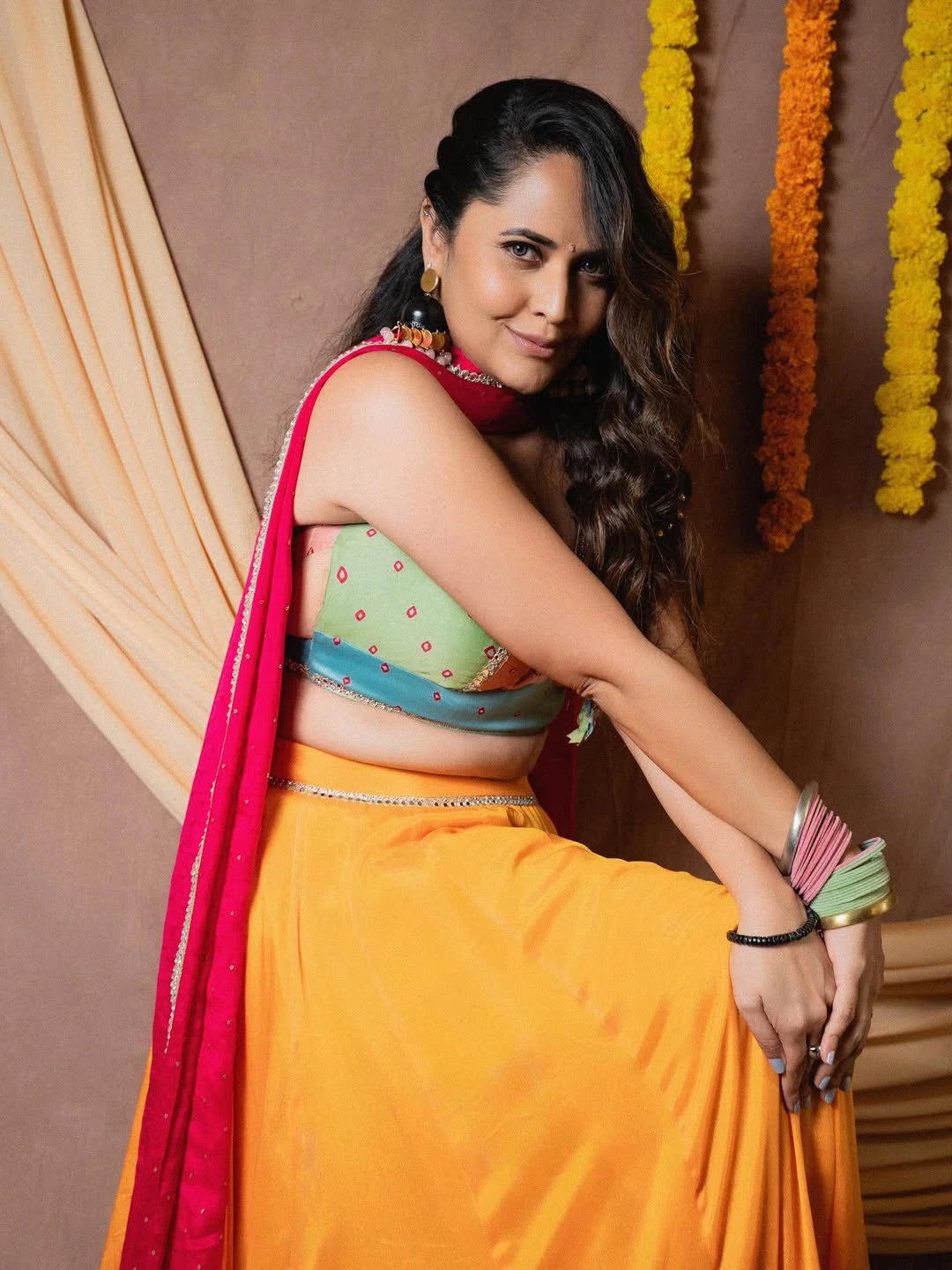 Anasuya Bharadwaj Cute Looks in Simple Lehenga Dress