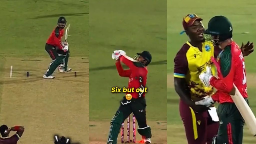 BAN vs WI 1st t20 Taskin Ahmed Smashes Huge Six But Given Out By Umpire Huge Twist