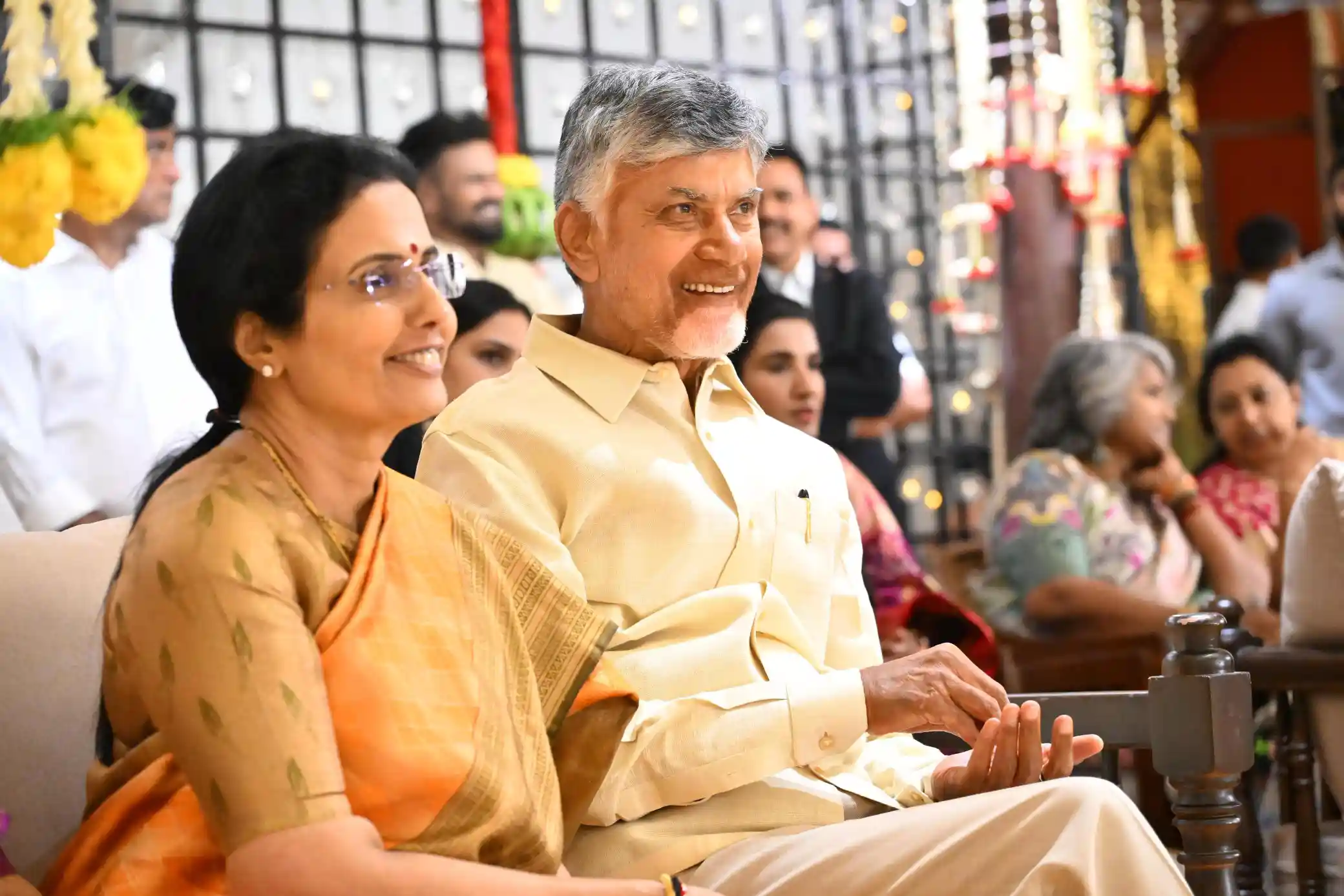 CM Chandrababu Naidu Attends to Hero Nara Rohith Marriage with Family