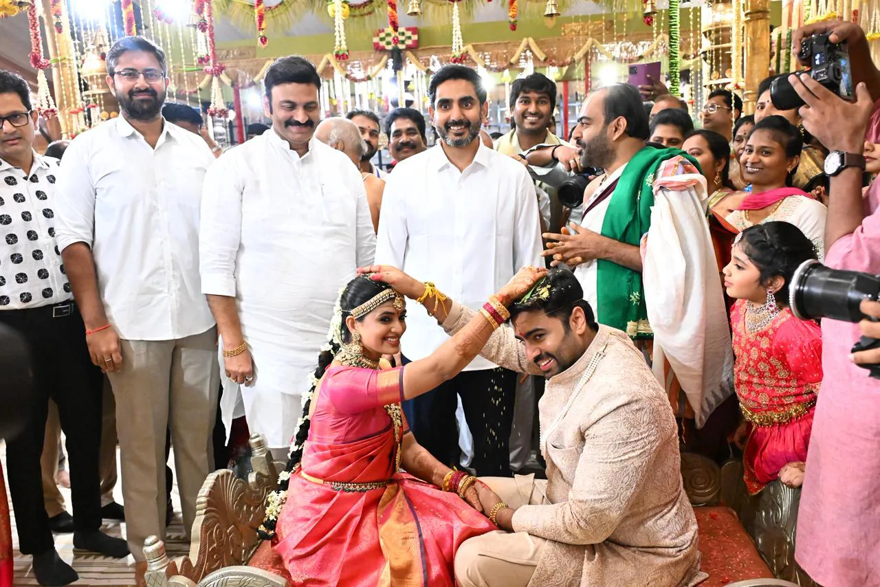 CM Chandrababu Naidu Attends to Hero Nara Rohith Marriage with Family