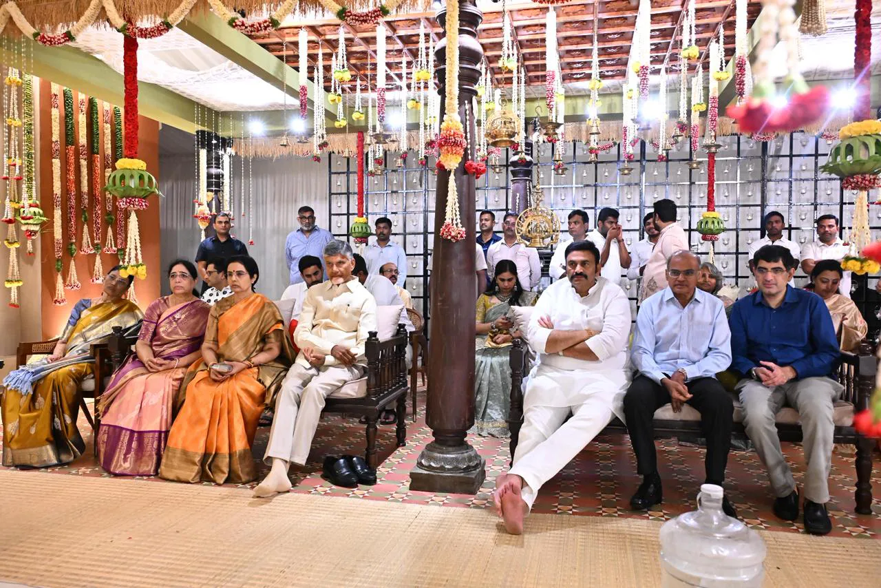 CM Chandrababu Naidu Attends to Hero Nara Rohith Marriage with Family