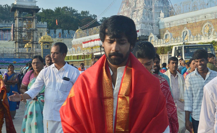 New couple Narne Nithin and Lakshmi Shivani visited Tirumala temple