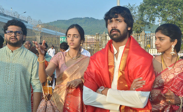 New couple Narne Nithin and Lakshmi Shivani visited Tirumala temple