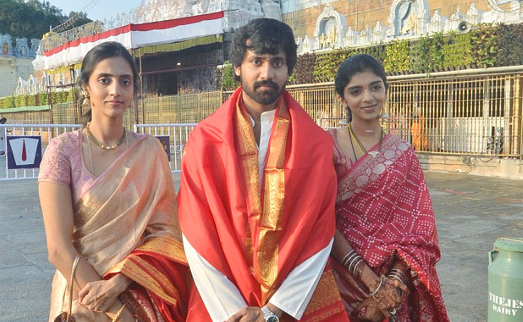 New couple Narne Nithin and Lakshmi Shivani visited Tirumala temple