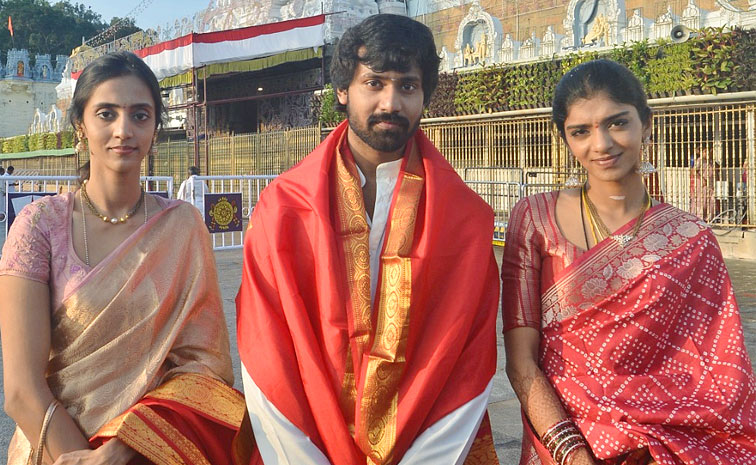 New couple Narne Nithin and Lakshmi Shivani visited Tirumala temple