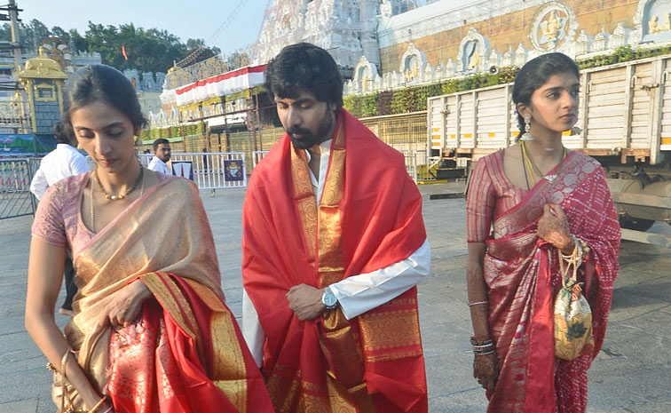 New couple Narne Nithin and Lakshmi Shivani visited Tirumala temple