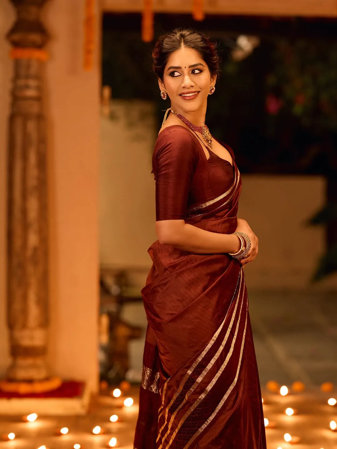 Nabha Natesh Shines in Saree on Diwali Festival